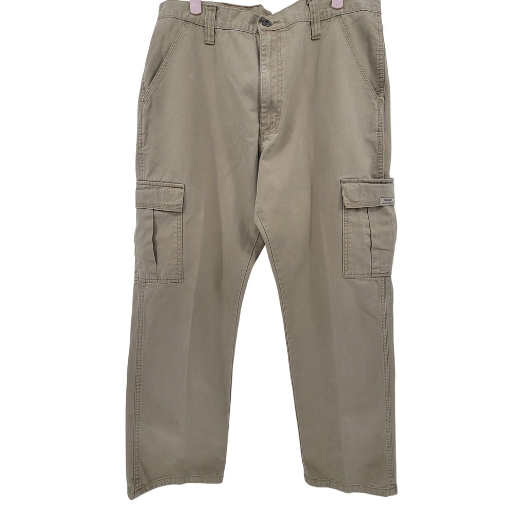 Wrangler Mens Cargo Pants Khaki Tan Straight Leg Cotton Workwear 34x30 70LEWGR